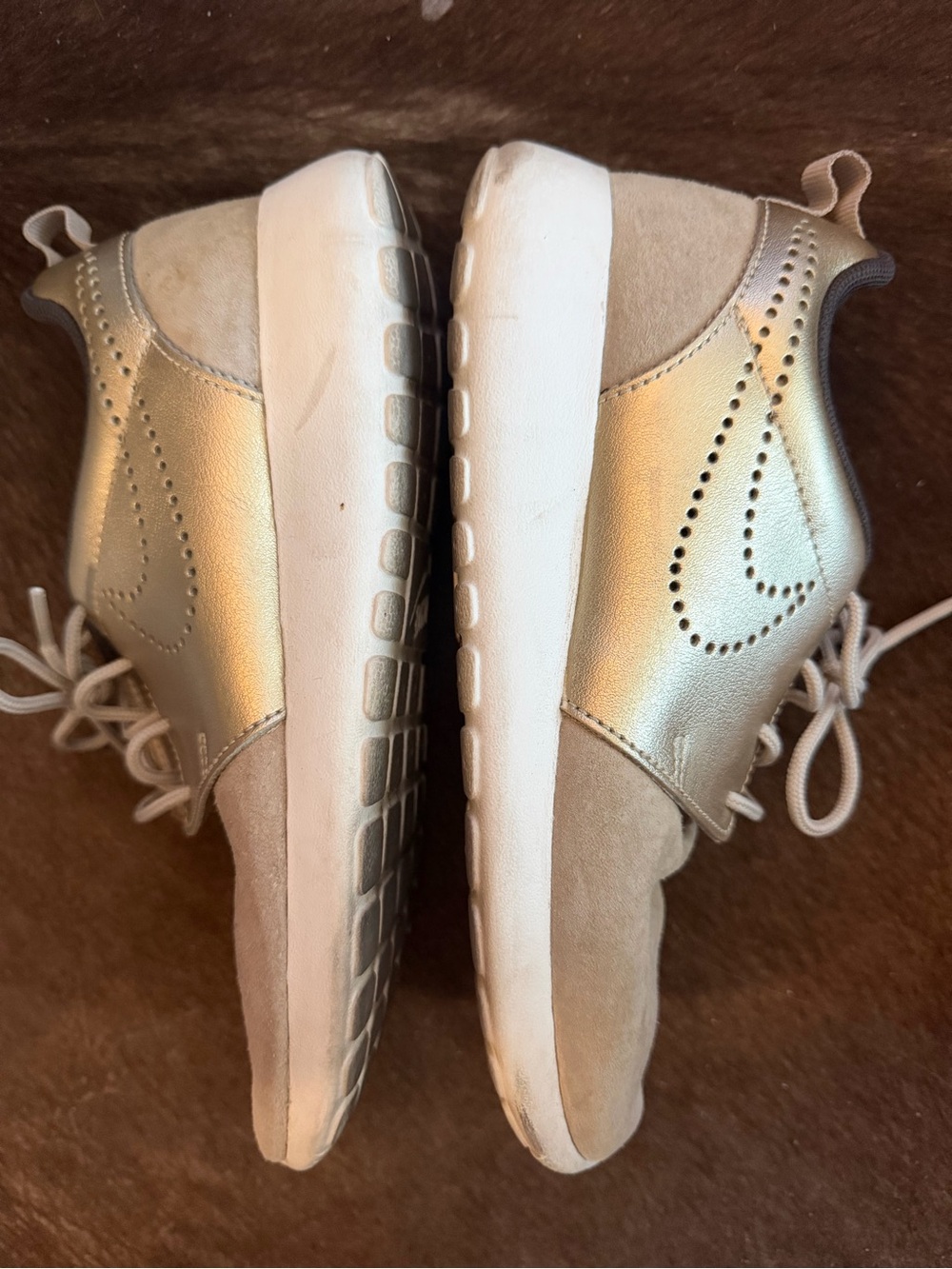 Nike Women's Suede Beige and leather Gold  Low-Top Sneakers